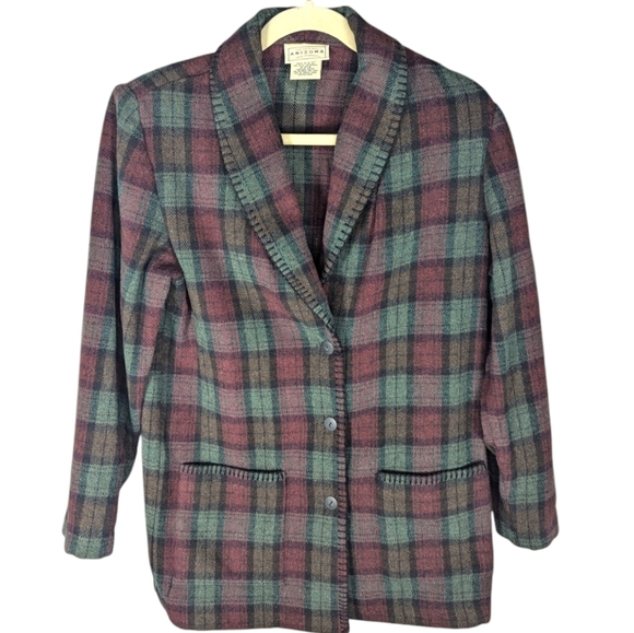 Vintage Arizona Plaid Southwestern Wool Blend barn Jacket coat size men's Medium - Picture 1 of 6